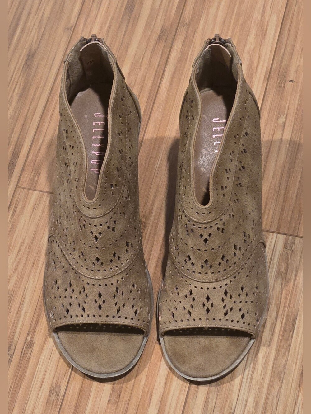 Jellypop Tan Perforated Peep-Toe Mules